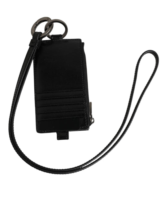 Dolce & Gabbana svart skinnlommebok med preget logo og snor