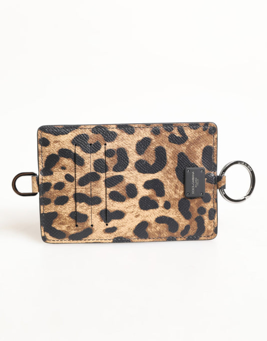 Dolce & Gabbana Leopardprint Skinnlommebok med Preget Snor og Kortholder