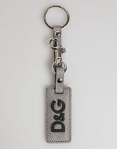 Dolce & Gabbana Gray Leather Logo Metal Ring Keychain Holder Men Keyring