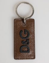 Dolce & Gabbana Dark Brown Leather Logo Metal Ring Keychain Holder Keyring