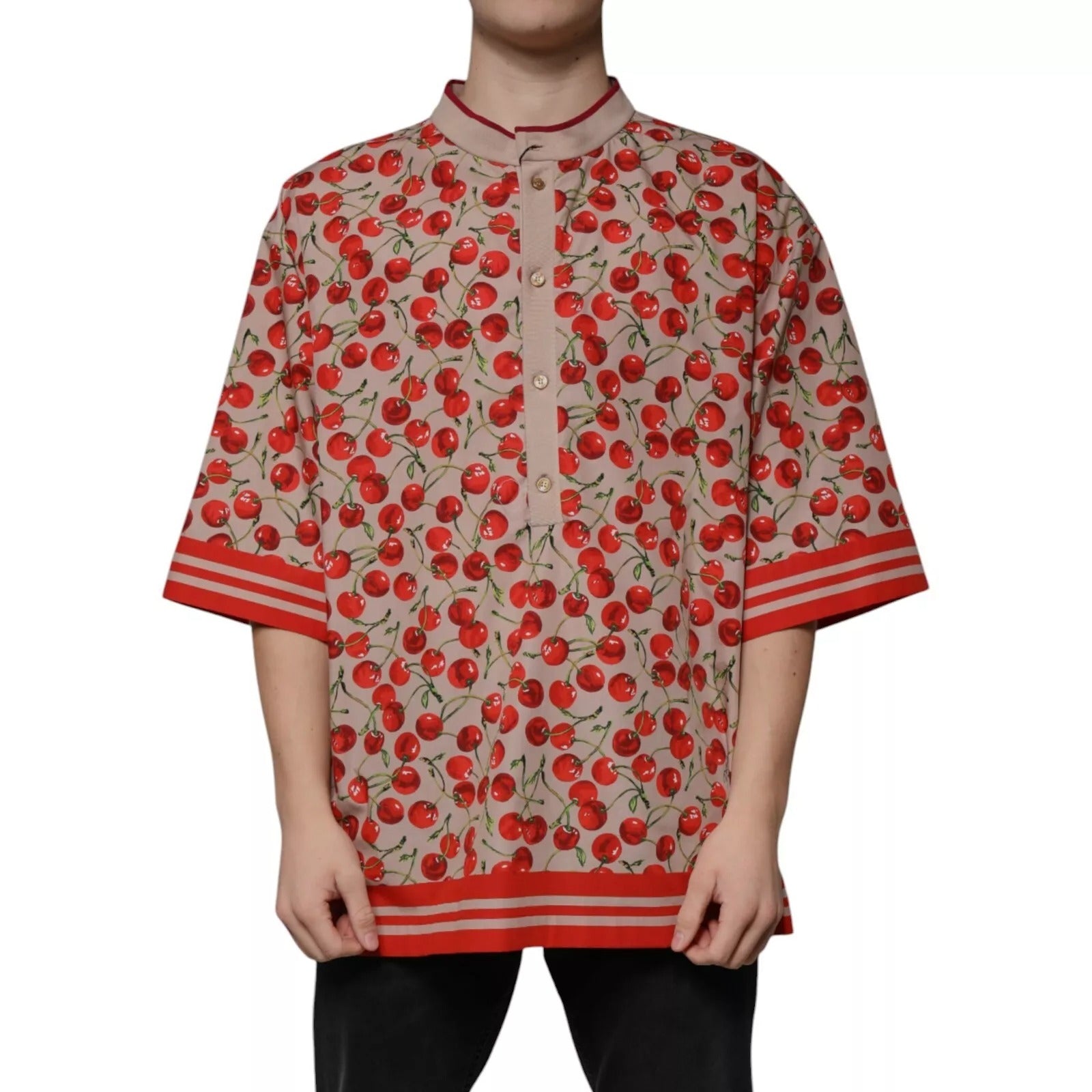 Beige kirsebærfarget nylonknappet casual skjorte