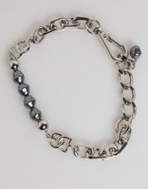 Dolce & Gabbana Silver Tone Chain Lobster Clasp Logo Gray Pearls Bracelet