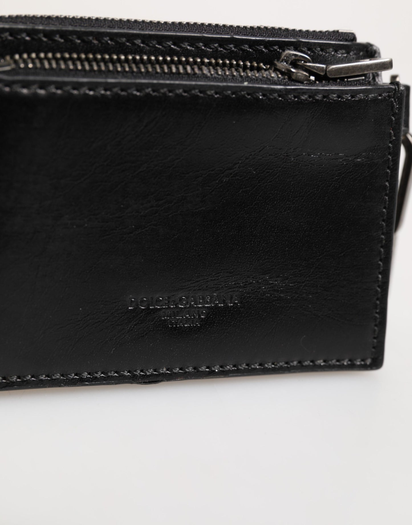 Dolce & Gabbana svart skinnnøkkelring med glidelås og logo, myntveske og nøkkelring