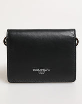 Dolce & Gabbana Black Leather DG Logo Bifold Card Holder Men Borse Wallet