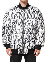 Dolce & Gabbana White Black Graffiti Logo Puffer Bomber Jacket