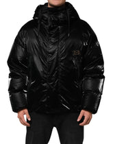 Dolce & Gabbana Black Logo Full Zip Hooded Quilted Jacket