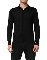 Dolce & Gabbana Black Silk Button Up Lightweight Sweater