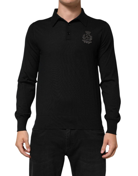 Dolce & Gabbana Black Cashmere Polo Men Langermet Genser