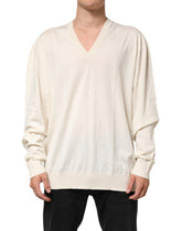 Dolce & Gabbana Ivory Virgin Wool Men V-Neck Knit Sweater