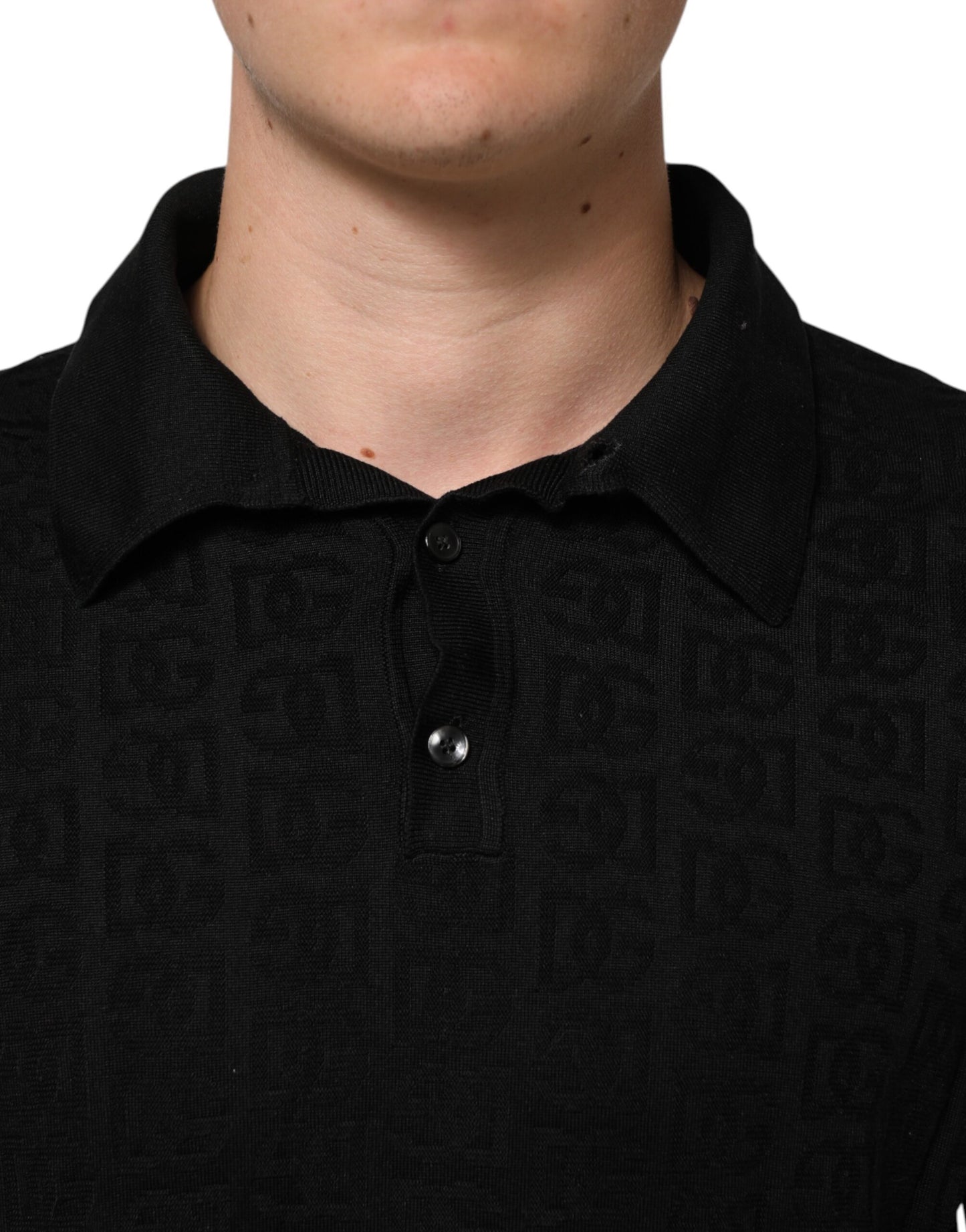 Dolce & Gabbana Svart Sidenjacquard DG Pikétröja T-shirt
