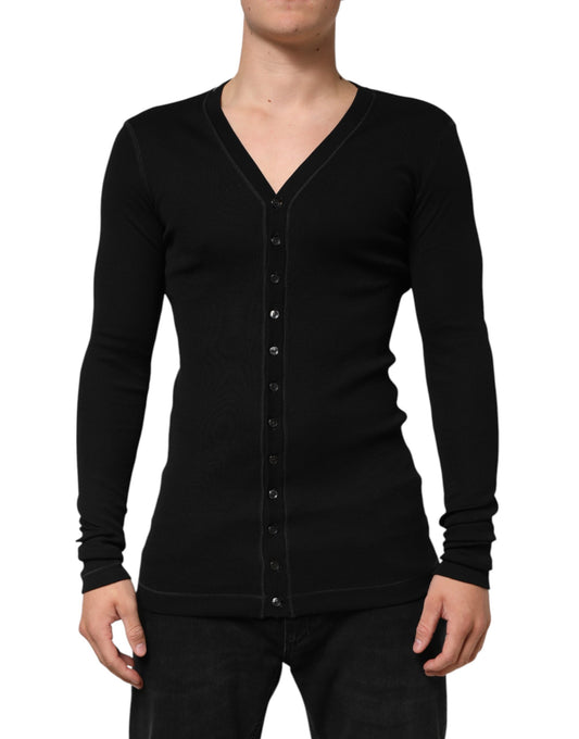 Dolce & Gabbana svart bomulls cardigan med knapper for menn