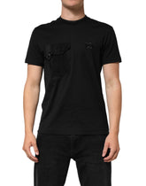 Dolce & Gabbana Black Cotton Embroidered DG Logo Pocket T-shirt