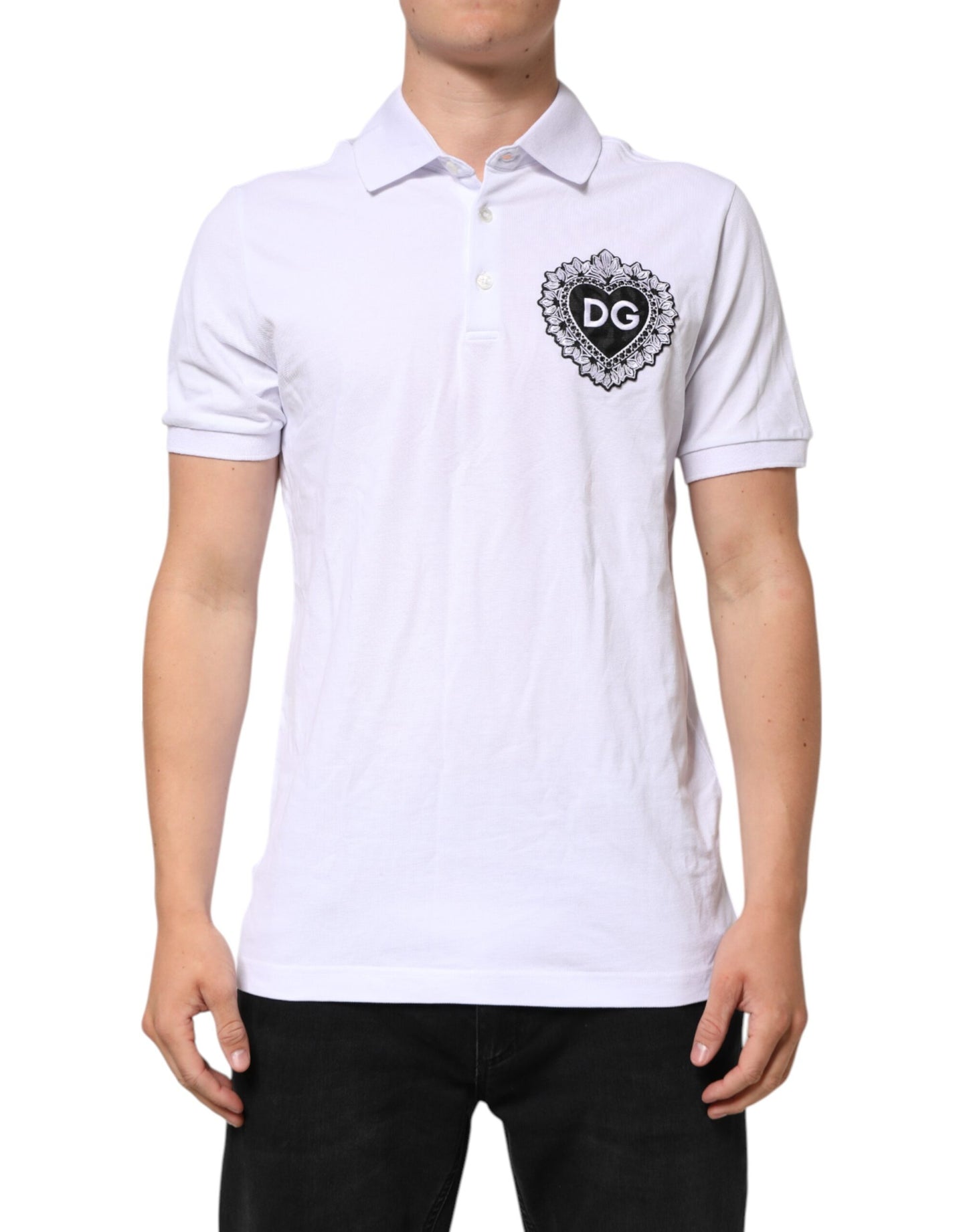 Dolce & Gabbana Vit bomull DG Hjärtlogotyp Broderad T-shirt