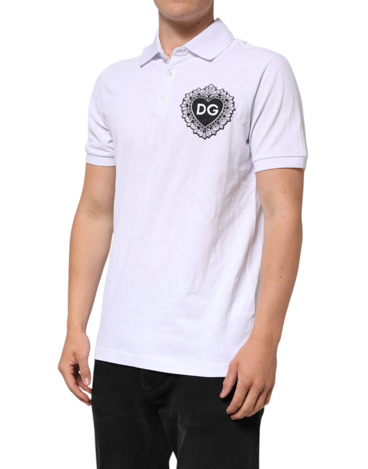 Dolce & Gabbana Vit bomull DG Hjärtlogotyp Broderad T-shirt