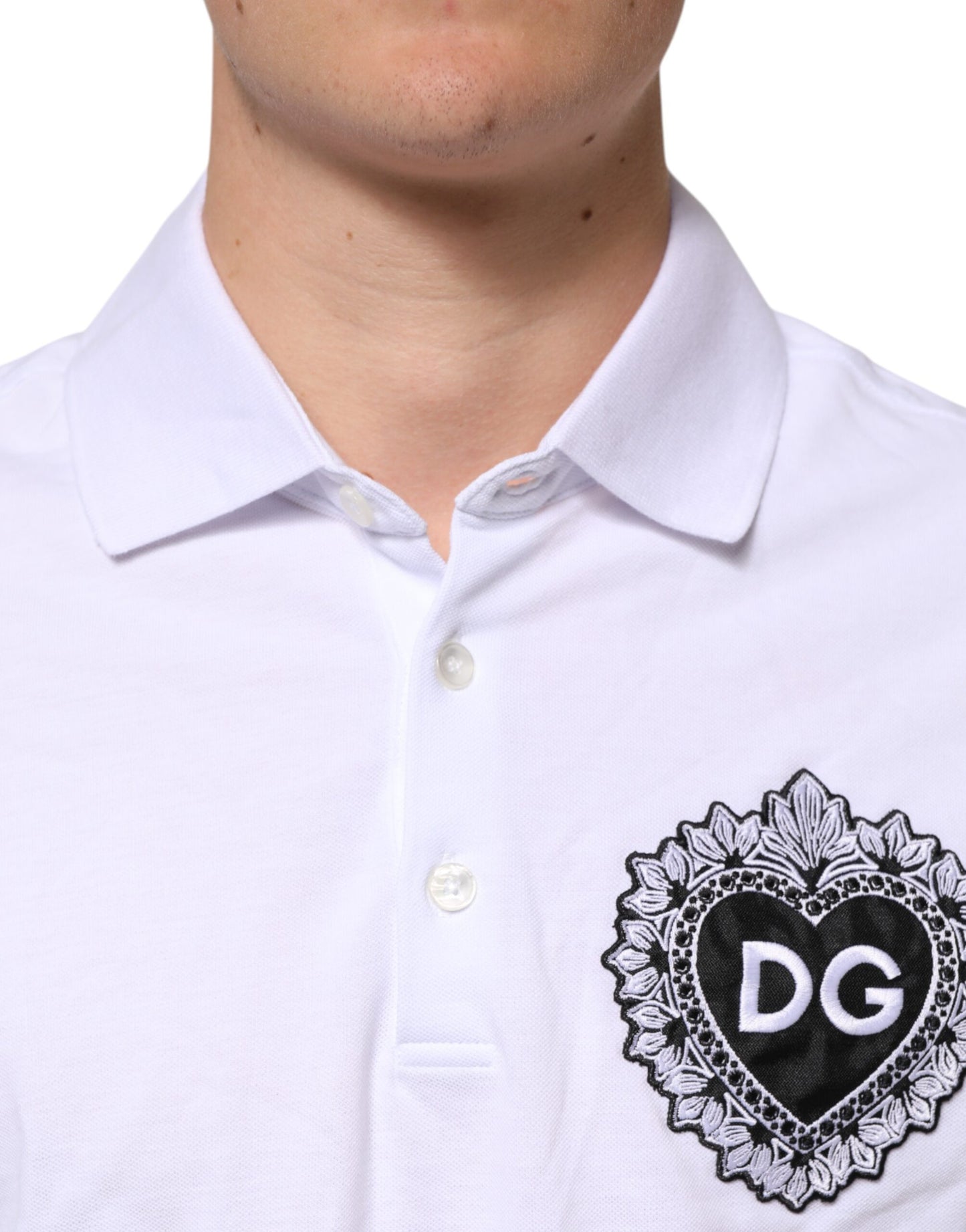 Dolce & Gabbana Vit bomull DG Hjärtlogotyp Broderad T-shirt