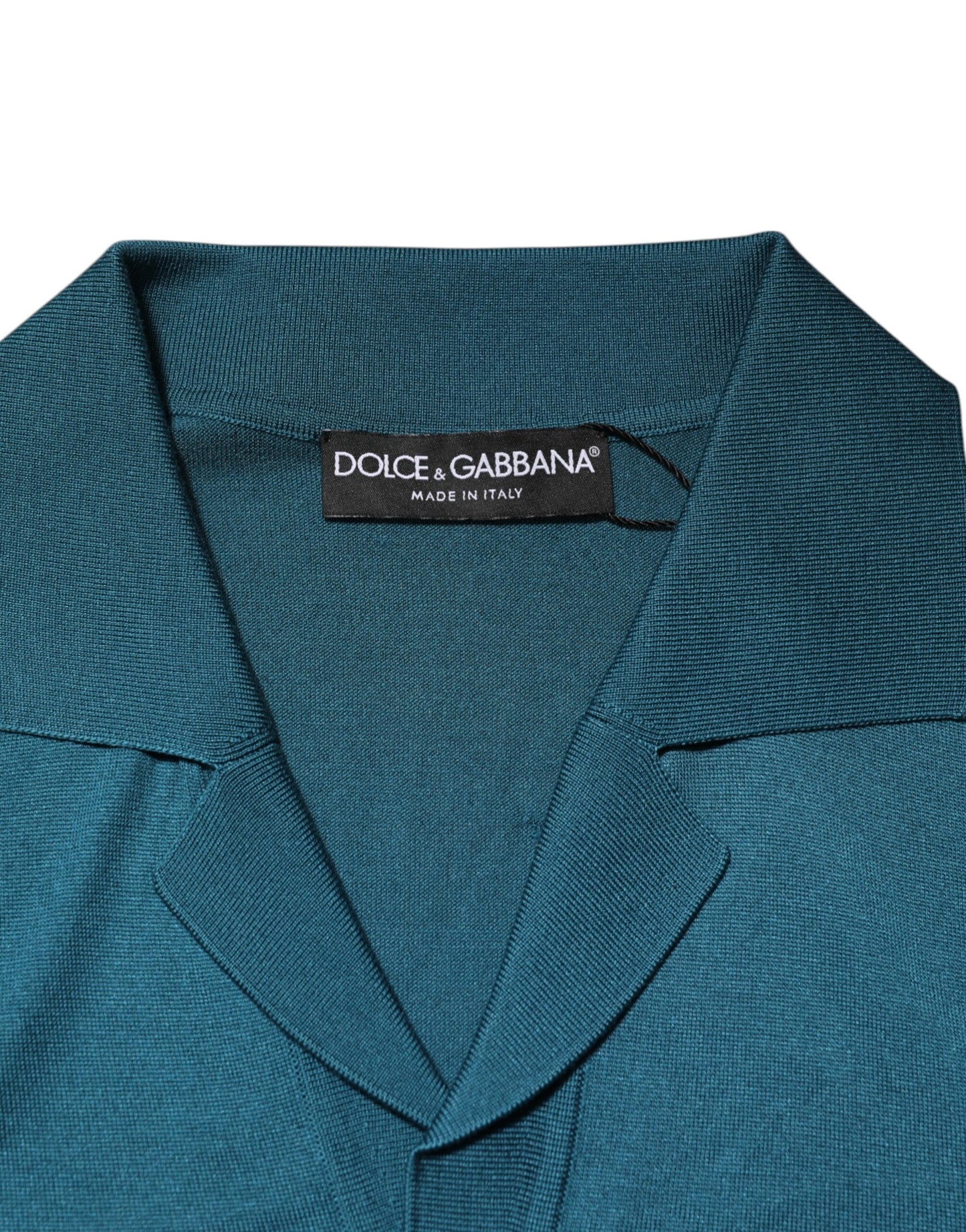 Dolce & Gabbana Blågrön Sidenkrage Kortärmad Pikétröja