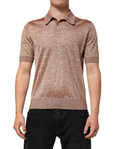 Dolce & Gabbana Brown Silk Textured Short Sleeve Polo T-shirt