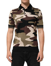 Dolce & Gabbana Camouflage Brown Silk Military Polo T-shirt