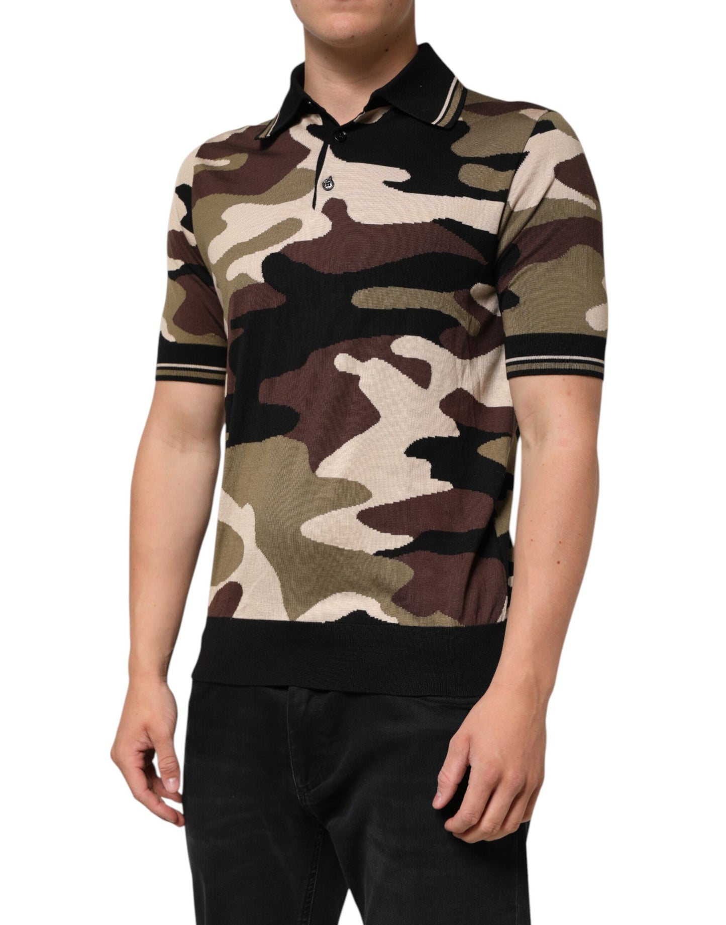 Dolce & Gabbana Kamouflage Brun Siden Militär Polotröja