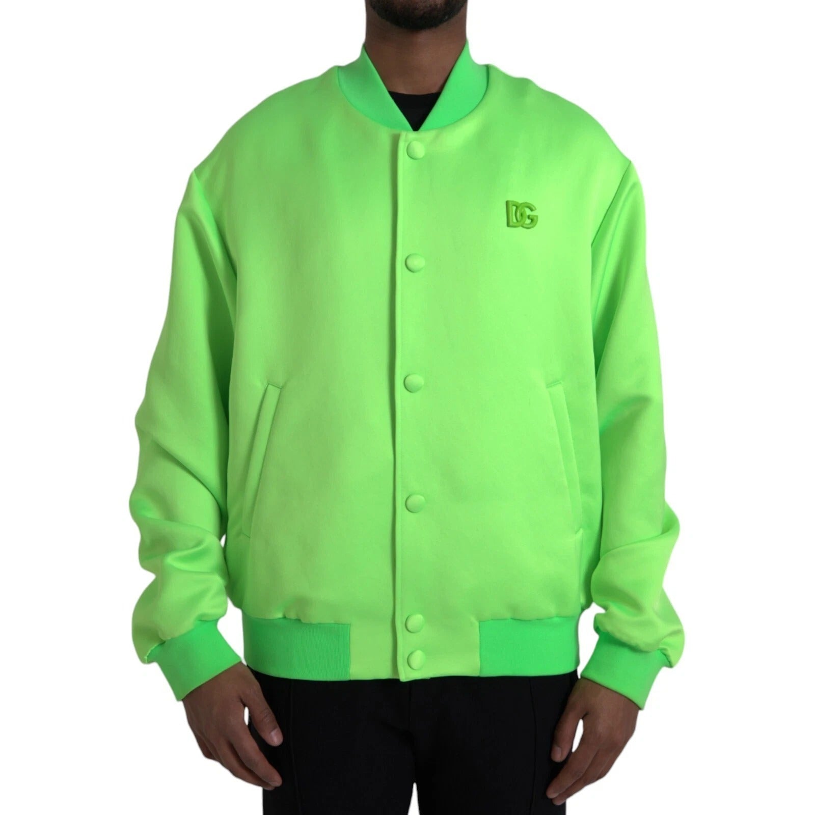 Neongrønn polyester langermet herrebomberjakke