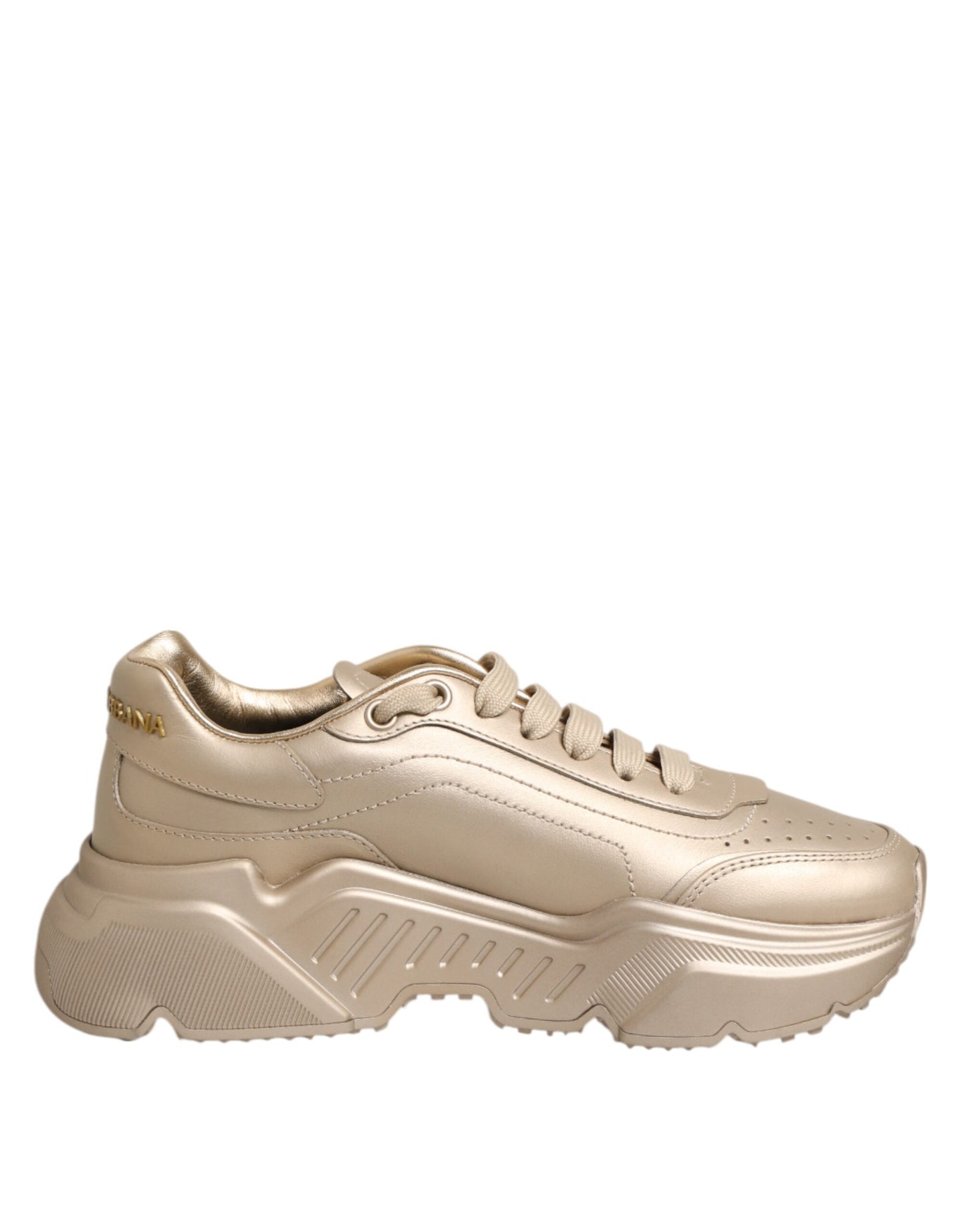 Dolce & Gabbana Guldfärgade Läder Daymaster Dam Sneakers Skor