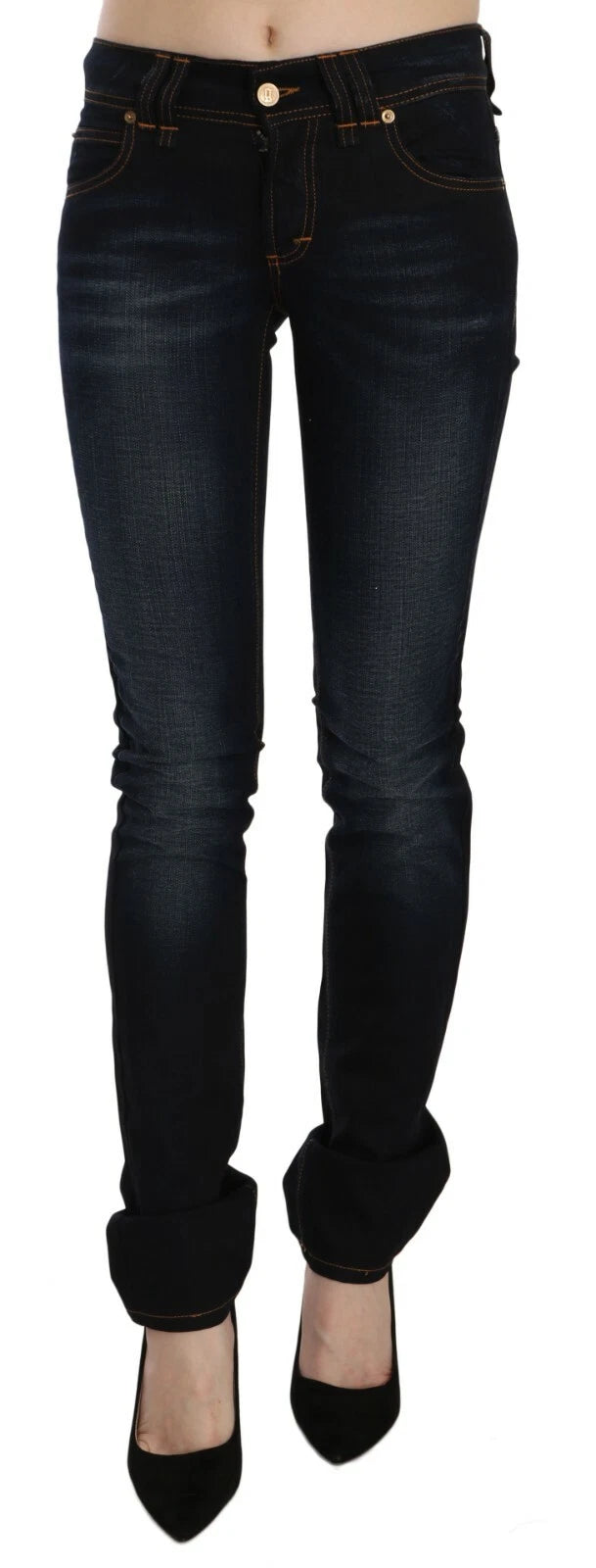 Mörkblå jeans med medelhög midja och slim fit