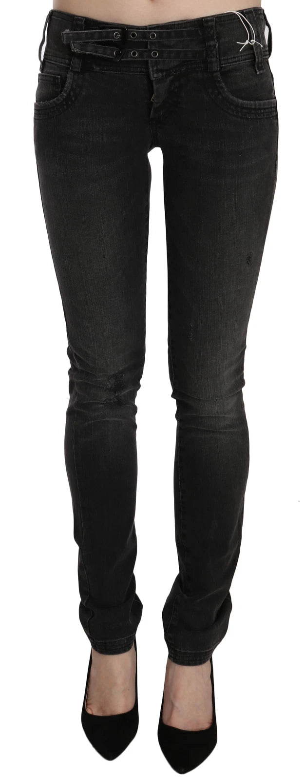 Svarta tvättade lågmidjade slim fit skinny denimbyxor med jeans