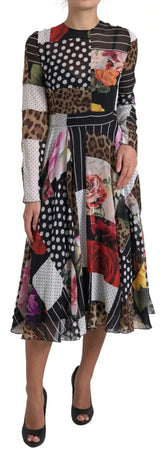 Dolce & Gabbana Multicolor Patchwork Floral Leopard Dress