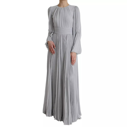 Dolce & Gabbana Light Grey Polyester Pleated Long Maxi Dress