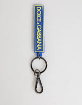 Dolce & Gabbana Blue Yellow DG Rubber Logo Silver Men's Keychain Keyring