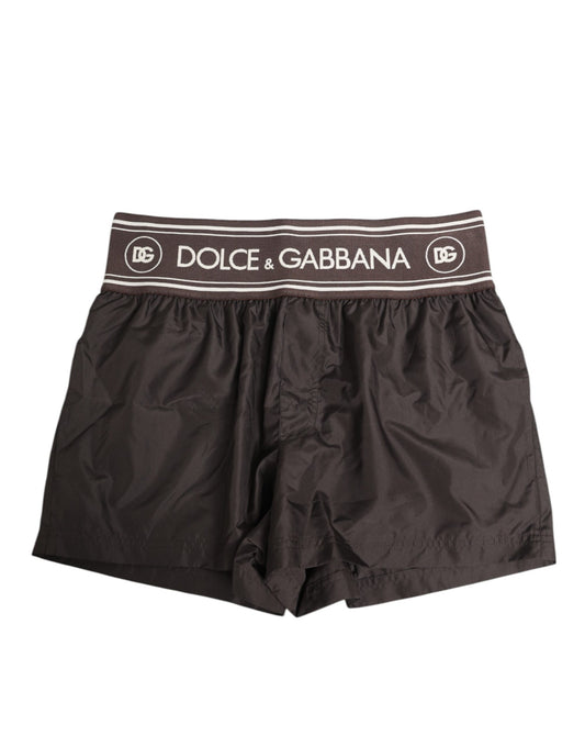 Dolce & Gabbana Brun Polyester Logotyp Elastiskt Midjeband Badkläder