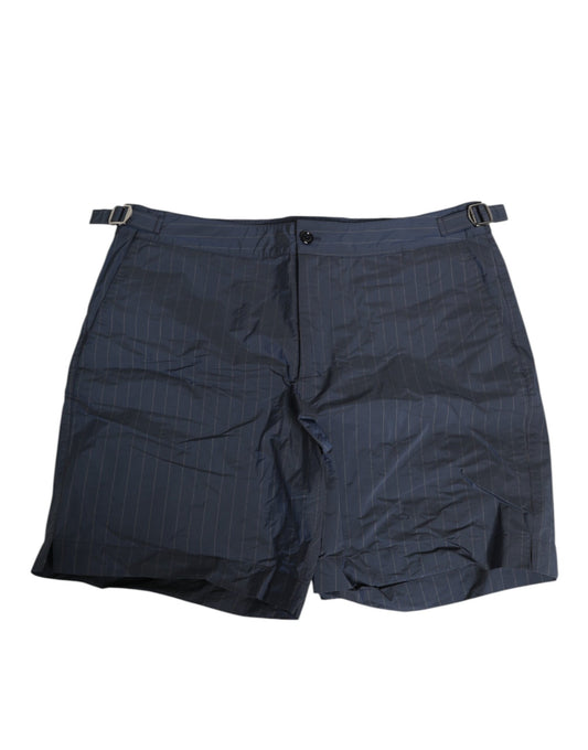 Dolce & Gabbana Marinblå Polyester Pinstripe Herrshorts Badkläder
