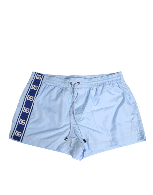 Dolce & Gabbana Ljusblå Nylon DG Logo Tape Herrshorts Badkläder