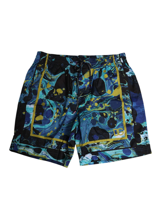 Dolce & Gabbana Blå Marmor Mönstrad Logotyp Herr Boxershorts Badkläder