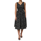 Dolce & Gabbana Black White Cotton Polka Dot Print V Neck Dress