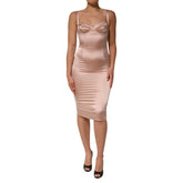 Dolce & Gabbana Blush Pink Silk Satin Bustier Midi Bodycon Dress