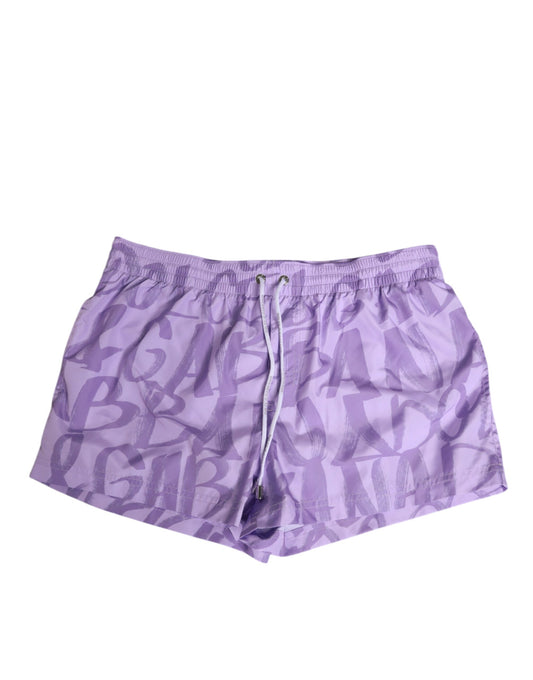 Dolce & Gabbana Lila DG Logo Print Nylon Herrshorts Badkläder