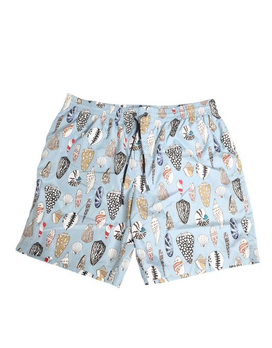 Dolce & Gabbana Blå Snäckskal Mönstrade Nylon Herrshorts Badkläder