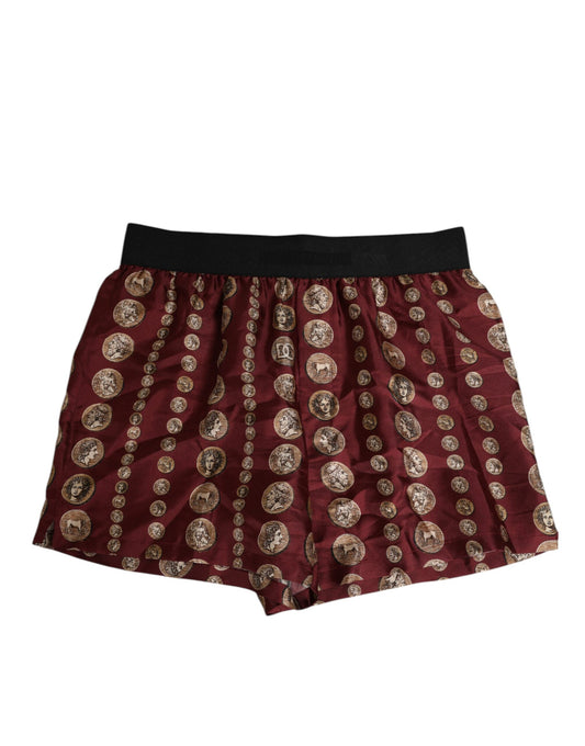 Dolce & Gabbana Burgundy Sidenmyntmönster Herr Boxershorts Badkläder