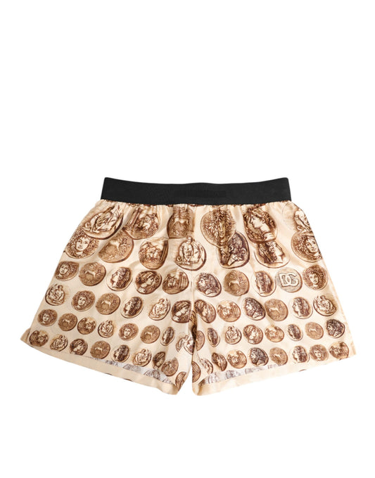 Dolce & Gabbana Bruna Sidenshorts med Antikmyntmönster
