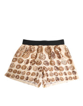 Dolce & Gabbana Brown Ancient Coin Print Silk Shorts Swimwear