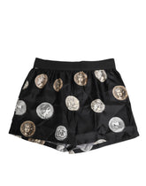 Dolce & Gabbana Black Silk Ancient Coin Print Boxer Short Swimwear