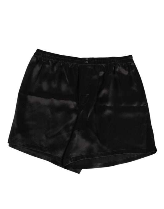 Dolce & Gabbana Svarta Siden Satin Elastiska Herr Boxershorts Badkläder