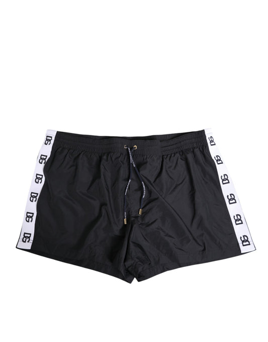 Dolce & Gabbana Svarta Nylon Shorts med Sidologotyptejp Badkläder