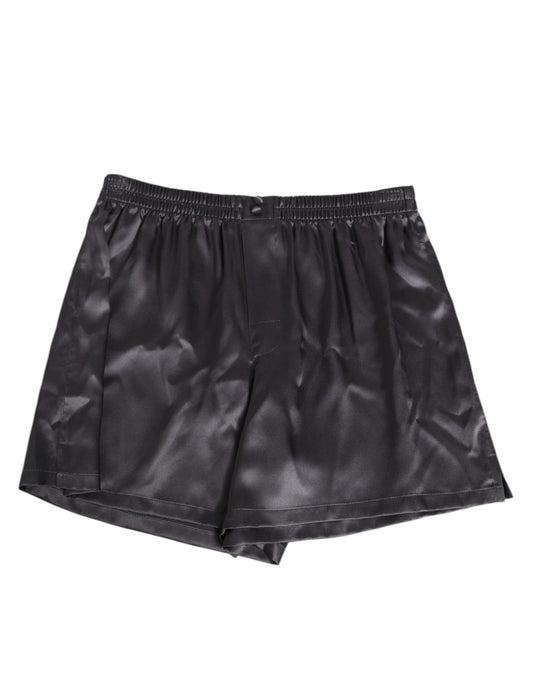 Dolce & Gabbana Svarta Satin Siden Elastiska Herr Boxershorts Badkläder