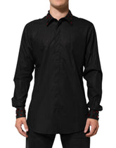 Dolce & Gabbana Black Cotton Embellished Collar Men’s Shirt