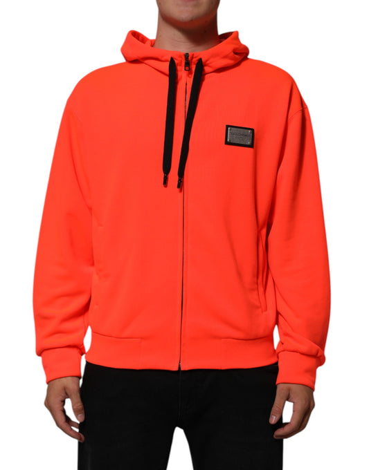 Dolce & Gabbana Röd Fluorescerande Polyester Logotyppärm Hoodie