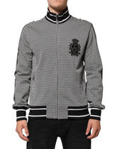 Dolce & Gabbana Black White Houndstooth Wool Crest Jacket Sweater