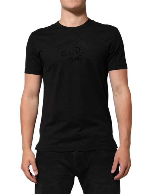 Dolce & Gabbana Black Cotton Velvet Logo Print Men T-shirt
