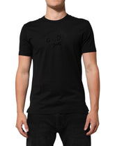 Dolce & Gabbana Black Cotton Velvet Logo Print Men T-shirt